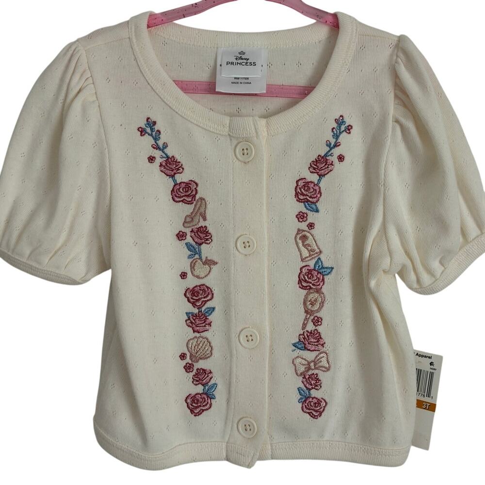 Disney Princess Short Sleeve Cardigan Sweater Embroidered Size 3T NWT
